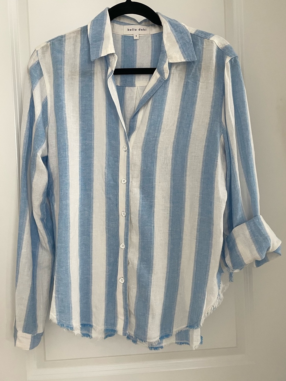 Bella Dahl Oversized Linen Blend Stripe Button Down Shirt Coastal Luxury